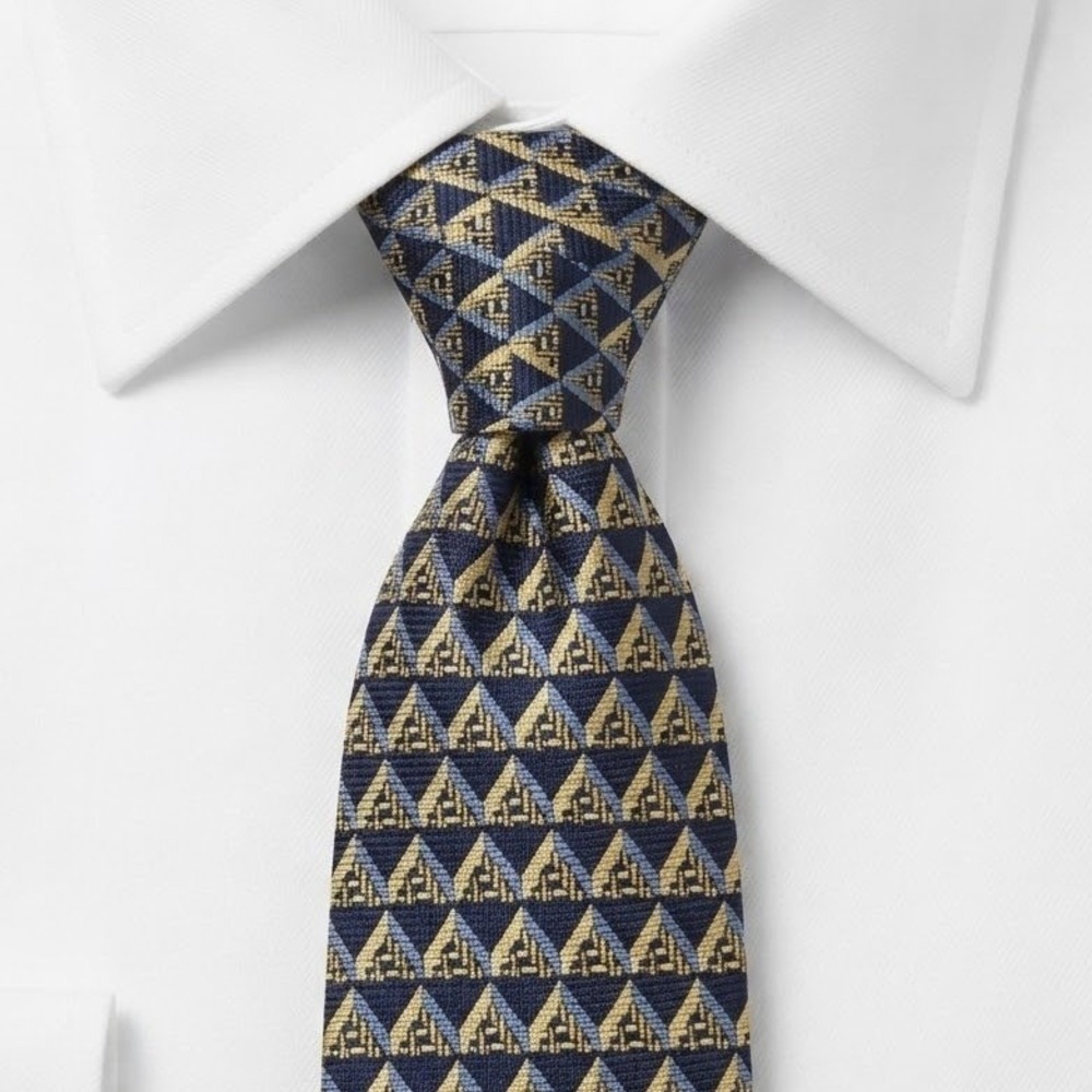 Ermenegildo Zegna Silk Tie Blue Gold Pyramid Disegno Esclusivo 4x58 - CJ